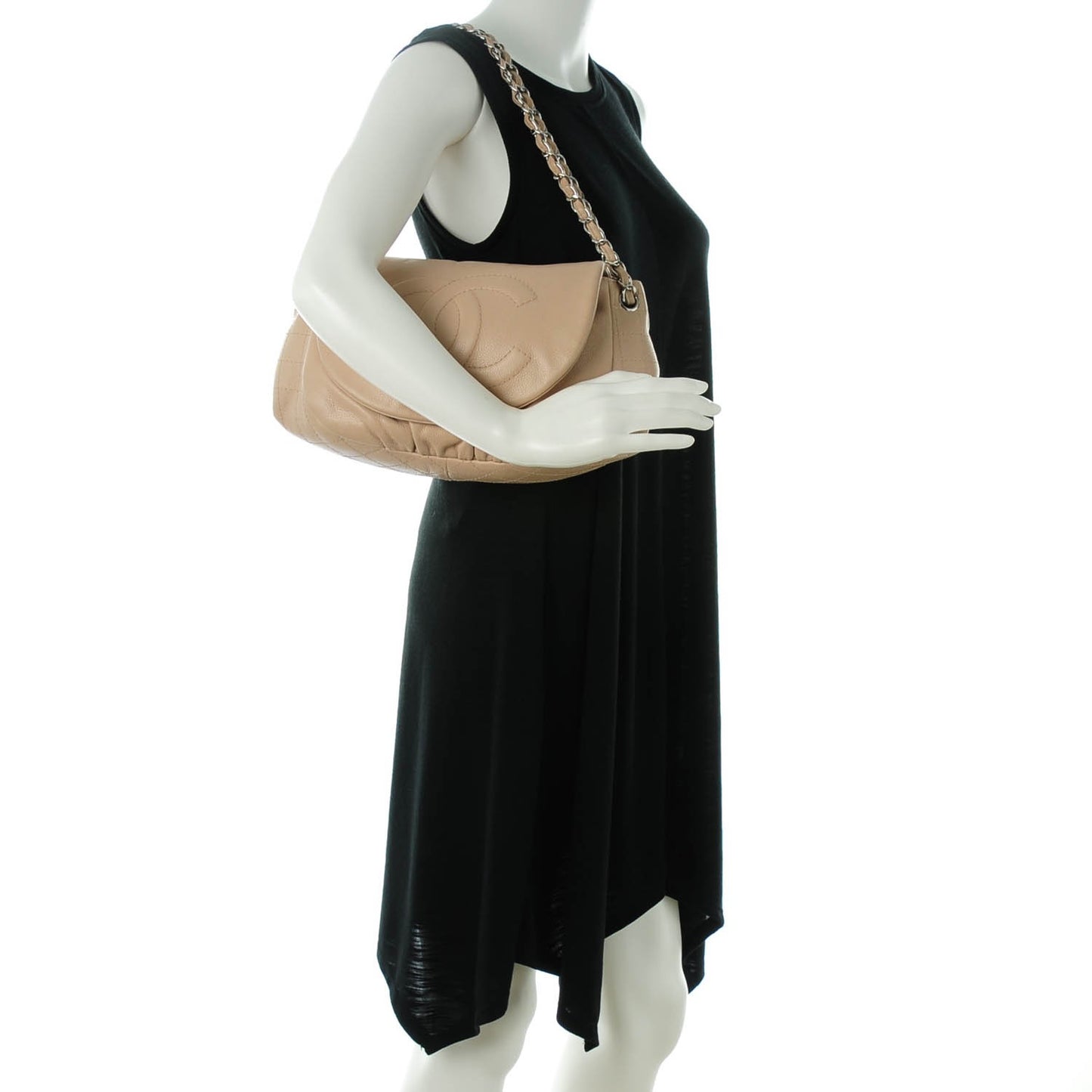 Caviar Half Moon Large Flap Beige Clair