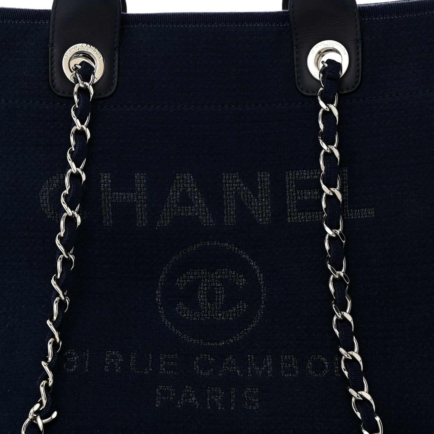 Woven Straw Raffia Medium Deauville Tote Navy
