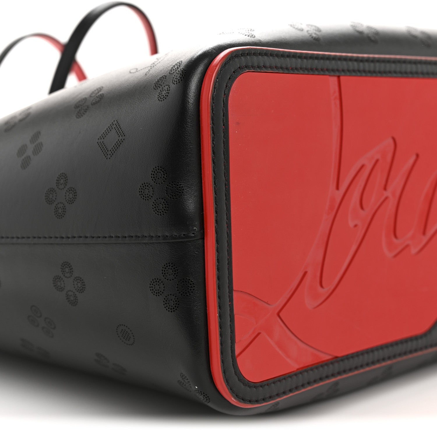 Christian Louboutin Perforated Calfskin Loubinthesky East West Cabata Tote Black Red 10 of 11