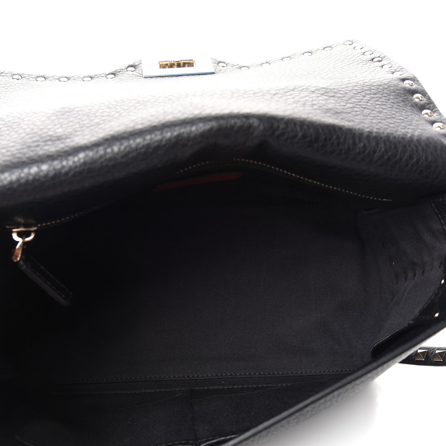 Pebbled Calfskin Rockstud Single Handle Flap Bag Black