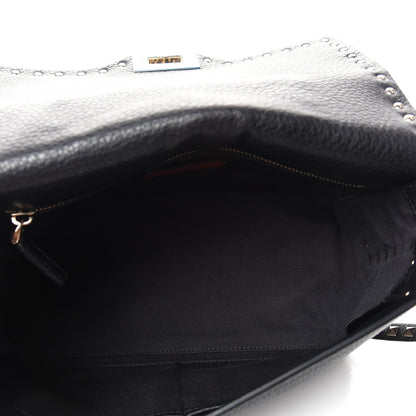 Valentino Garavani Pebbled Calfskin Rockstud Single Handle Flap Bag Black 5 of 9