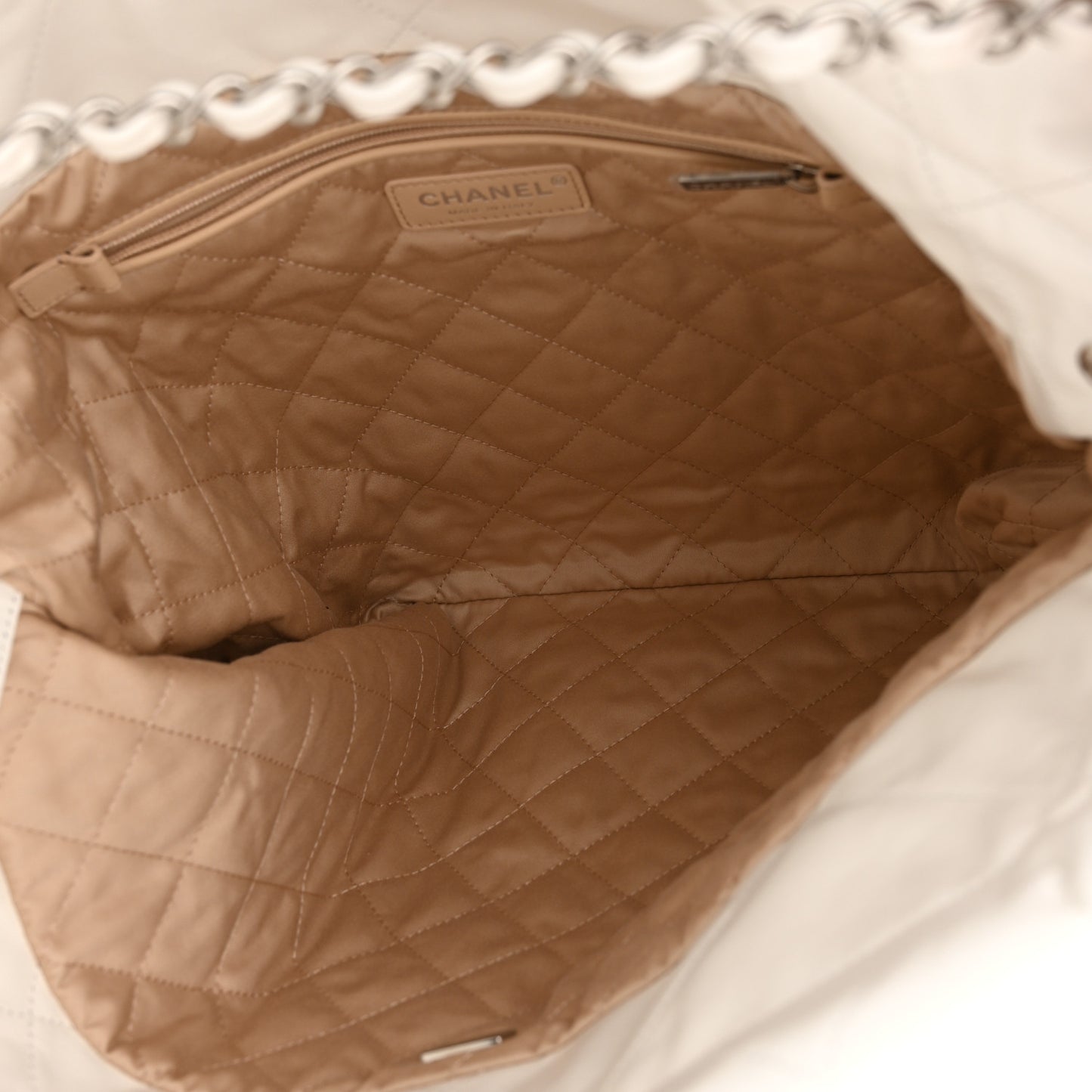 Shiny Calfskin Quilted Chanel 22 White