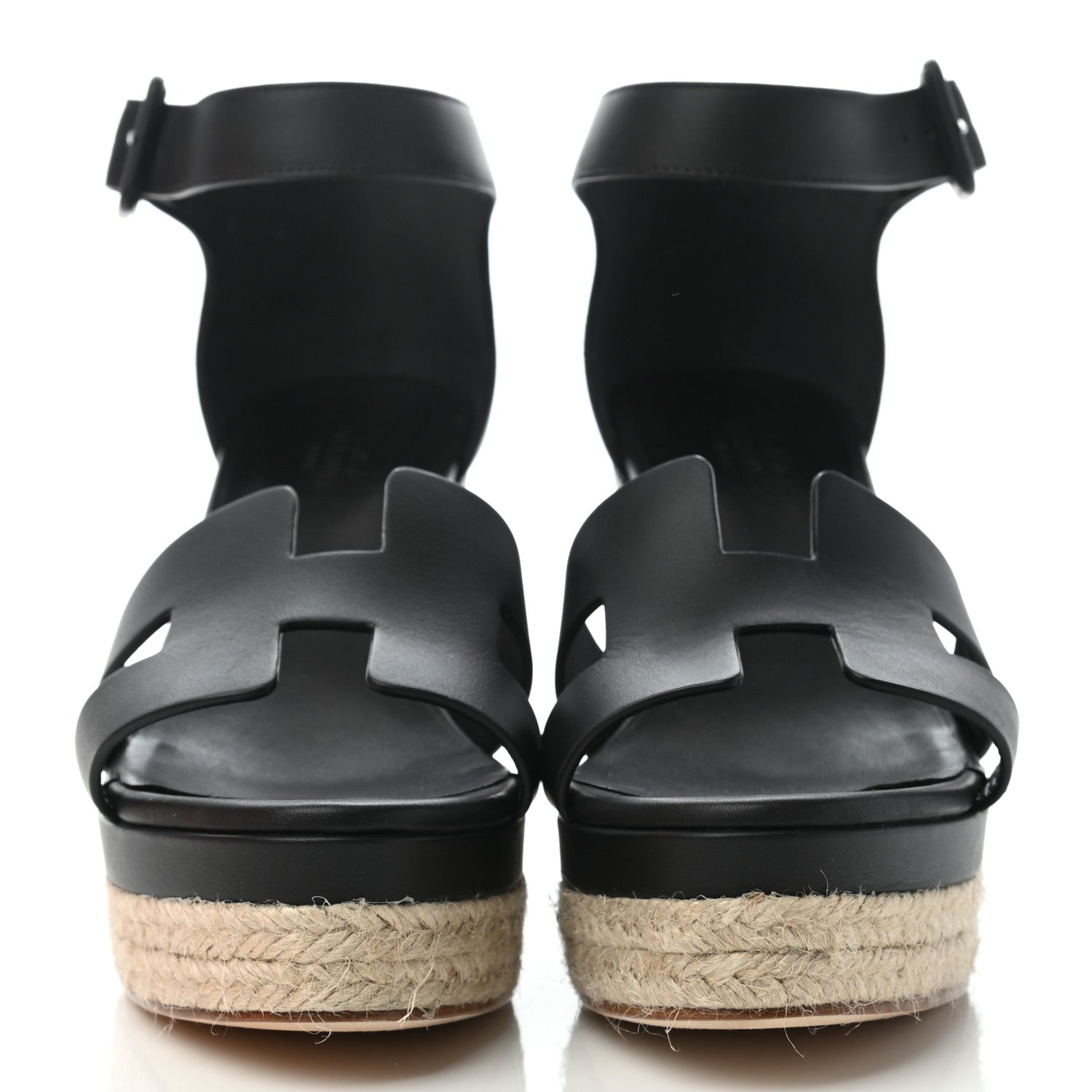 Hermes Calfskin Doll 60 Espadrille Wedge Sandals 37 Black 3 of 8