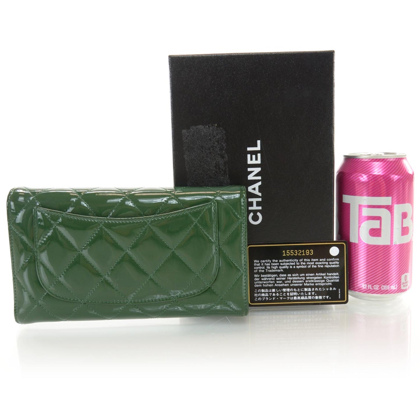 Patent Quilted Large Flap Wallet Green