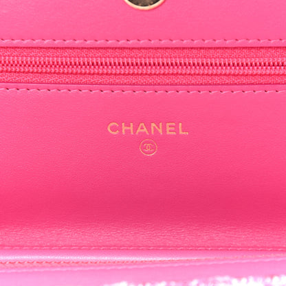 Chanel Tweed Quilted Wallet On Chain WOC Pink Blue White 6 of 12
