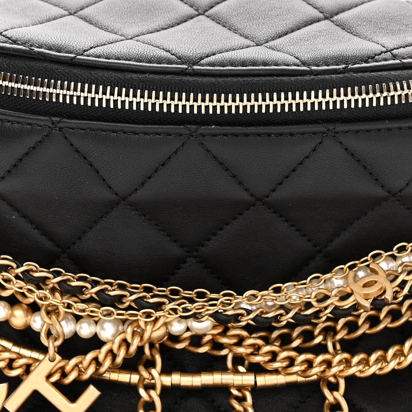 Lambskin Quilted All About Chains Waist Belt Bag Black