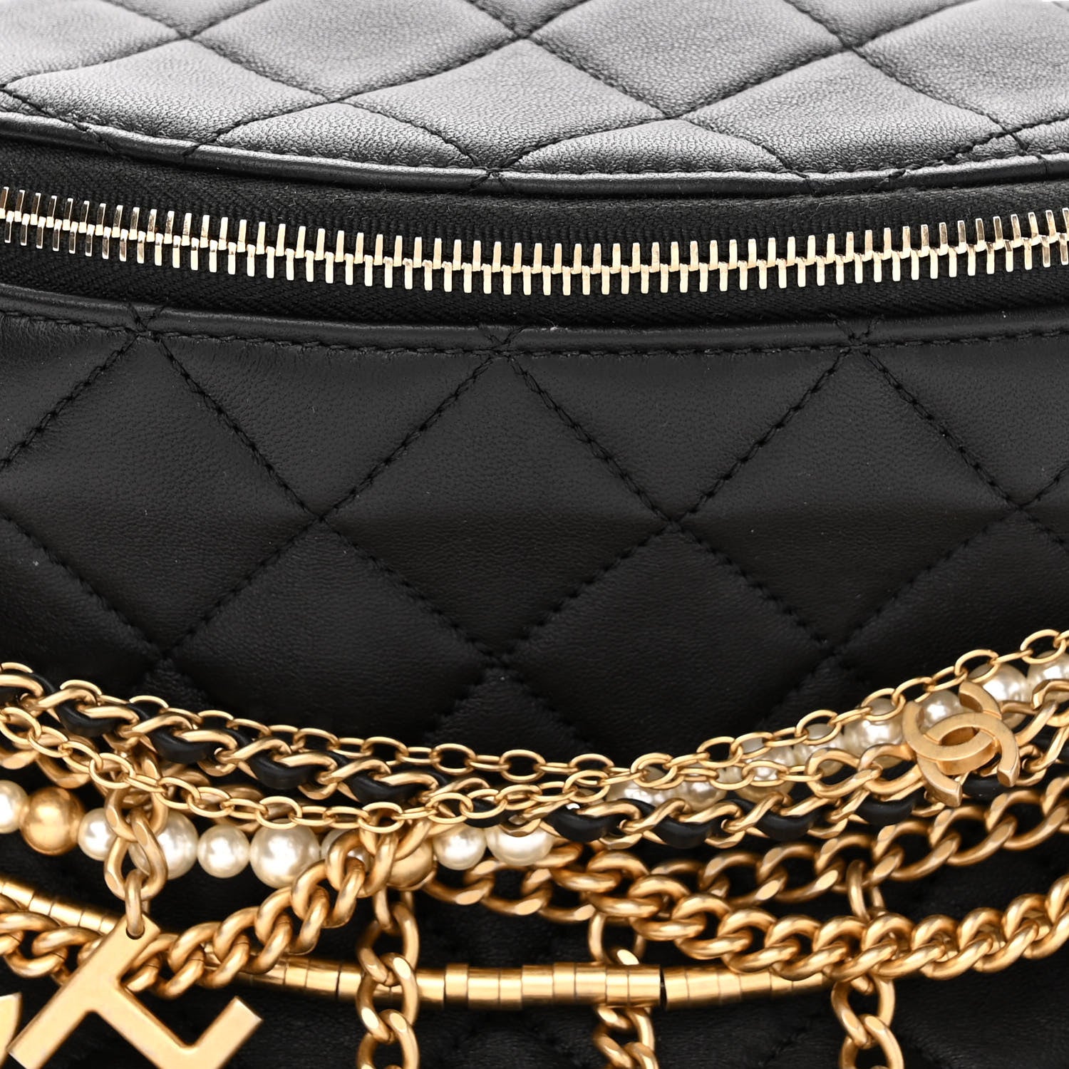 Chanel Lambskin Quilted All About Chains Waist Belt Bag Black 8 of 10