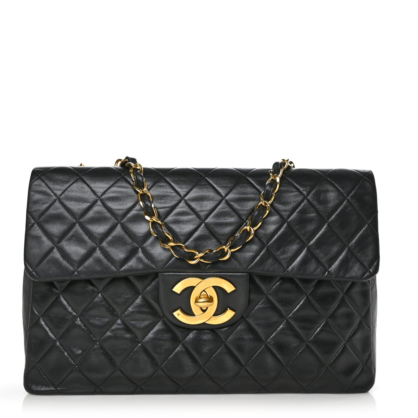 Lambskin Quilted XL Jumbo Single Flap Black