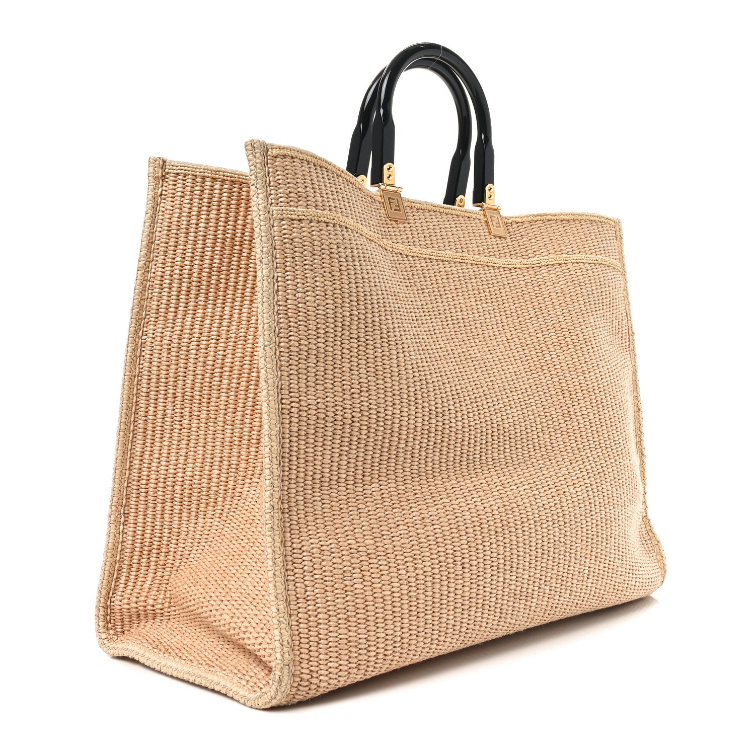 Fendi Straw Vitello King Plexiglass Woven Large Fendi Sunshine Shopper Tote Natural Black 3 of 10