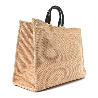 Fendi Straw Vitello King Plexiglass Woven Large Fendi Sunshine Shopper Tote Natural Black 3 of 10
