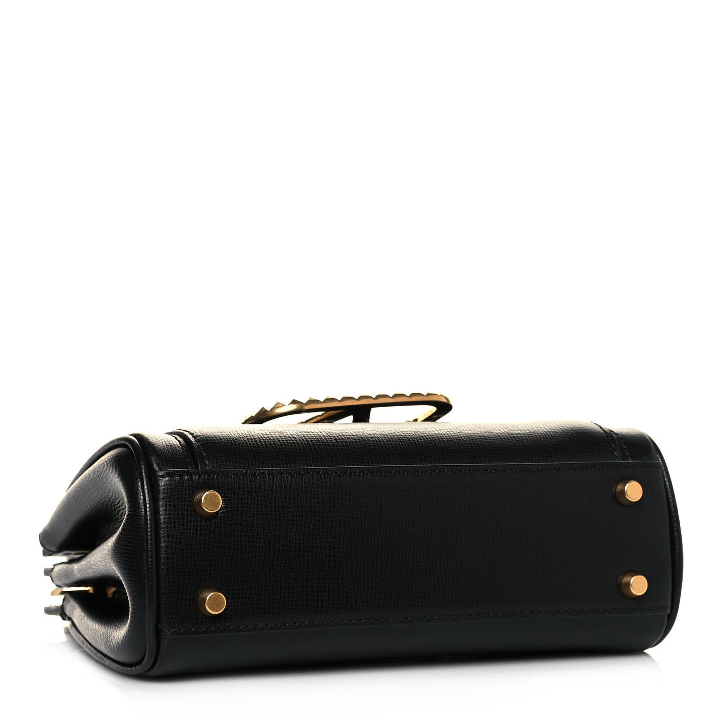 Grainy Calfskin Mini Rockstud Alcove Top-Handle Bag Black