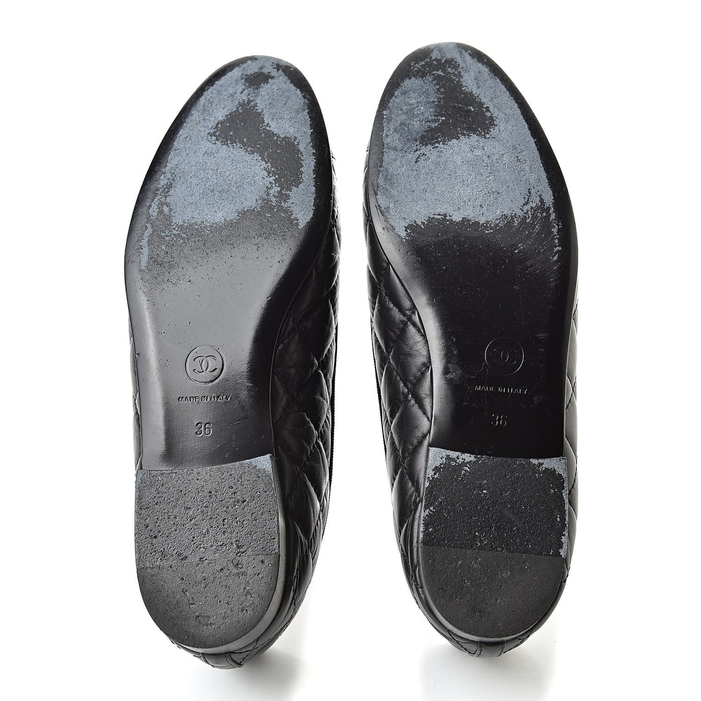 Aged Calfskin Quilted Cap Toe Ballerina Flats 36 Black