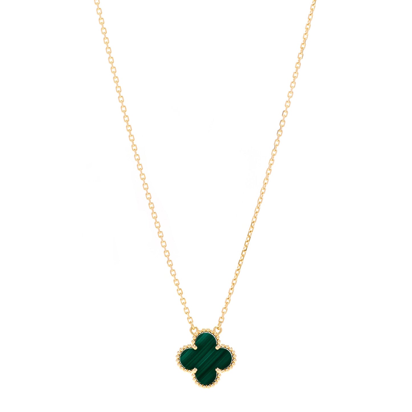 18K Yellow Gold Malachite Vintage Alhambra Pendant Necklace