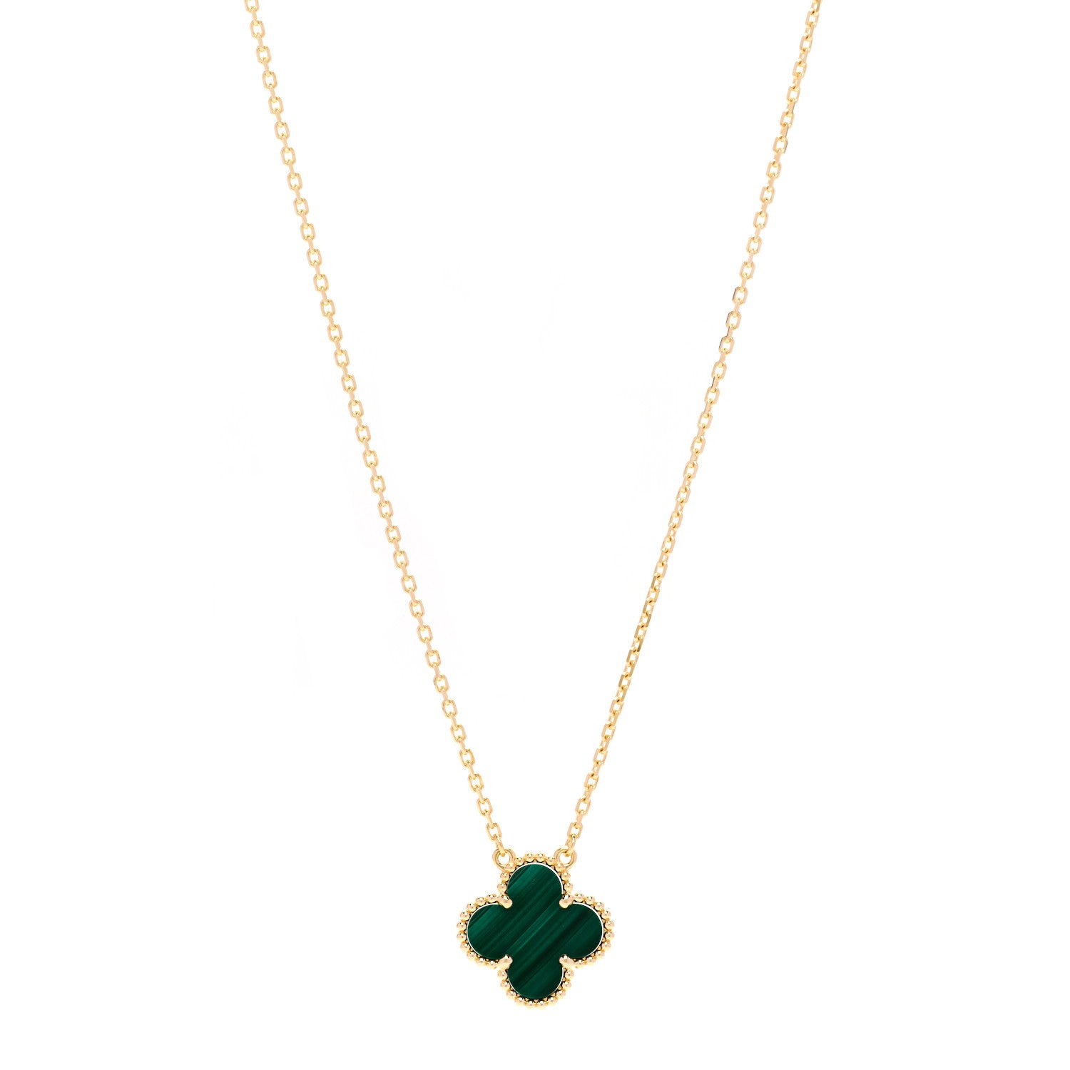 Van Cleef & Arpels 18K Yellow Gold Malachite Vintage Alhambra Pendant Necklace 1 of 7