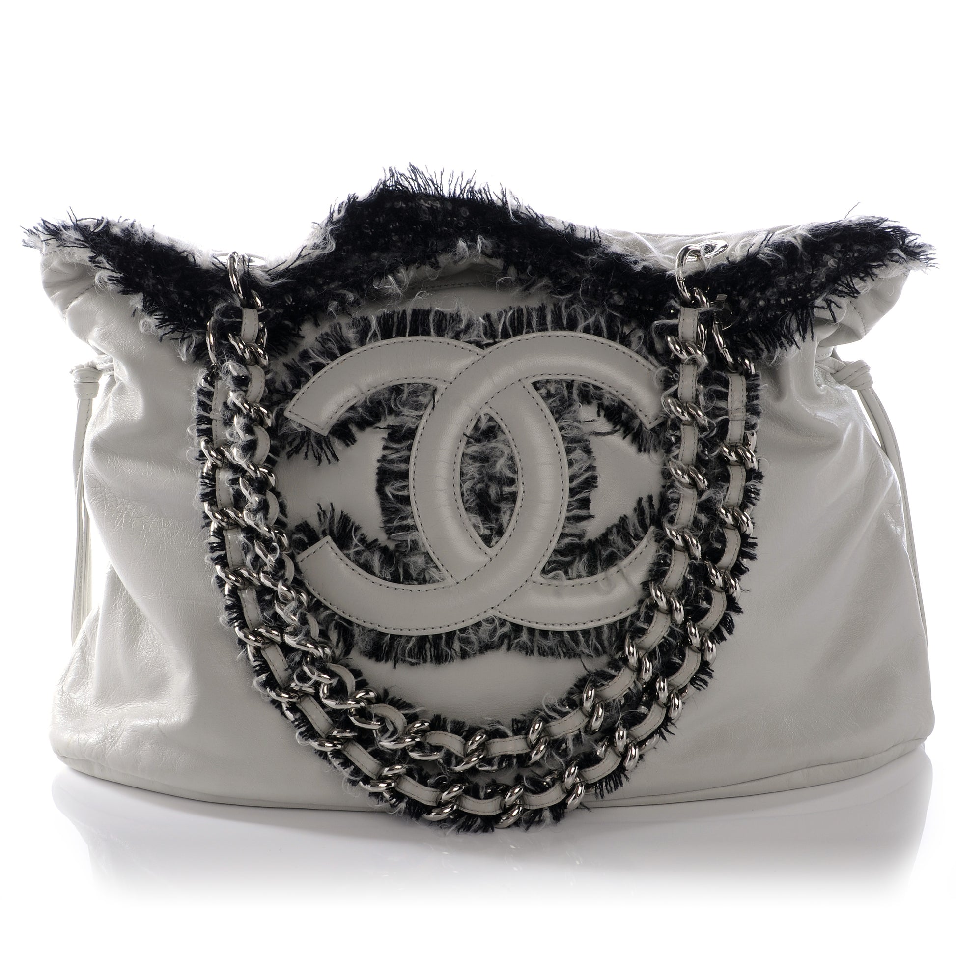 Chanel Lambskin Drawstring Tweedy Tote Light Grey 1 of 10