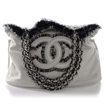 Chanel Lambskin Drawstring Tweedy Tote Light Grey 1 of 10