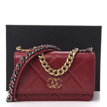 Chanel Shiny Goatskin Quilted Chanel 19 Wallet On Chain WOC Red 12 of 12