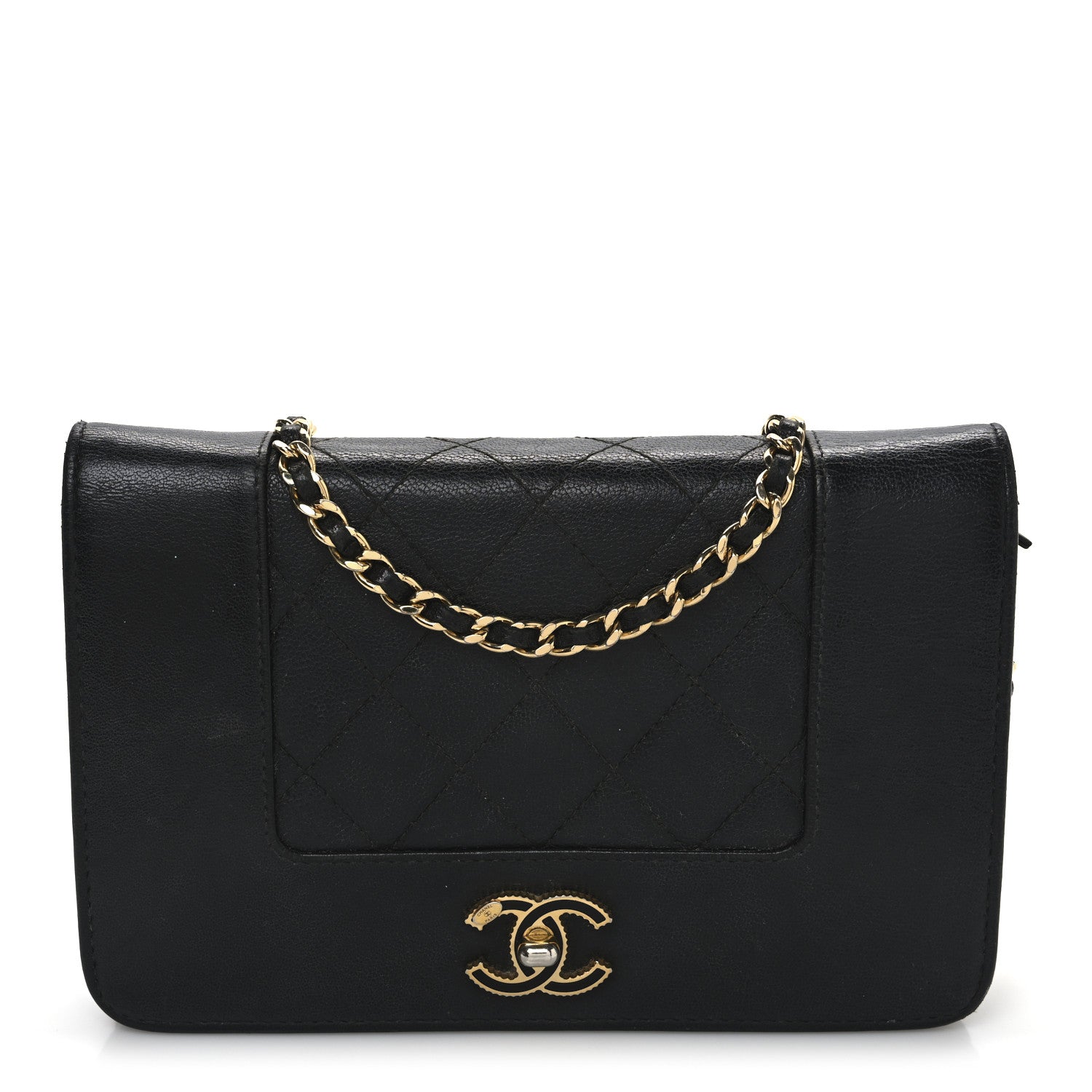 Chanel Sheepskin Quilted Mini Vintage Mademoiselle Wallet On Chain WOC Black 1 of 14