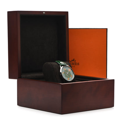 Hermes 18K White Gold Alligator 39.5mm Limited Edition Millefioris Tortoise Automatic Watch Vert Moyen 5 of 5