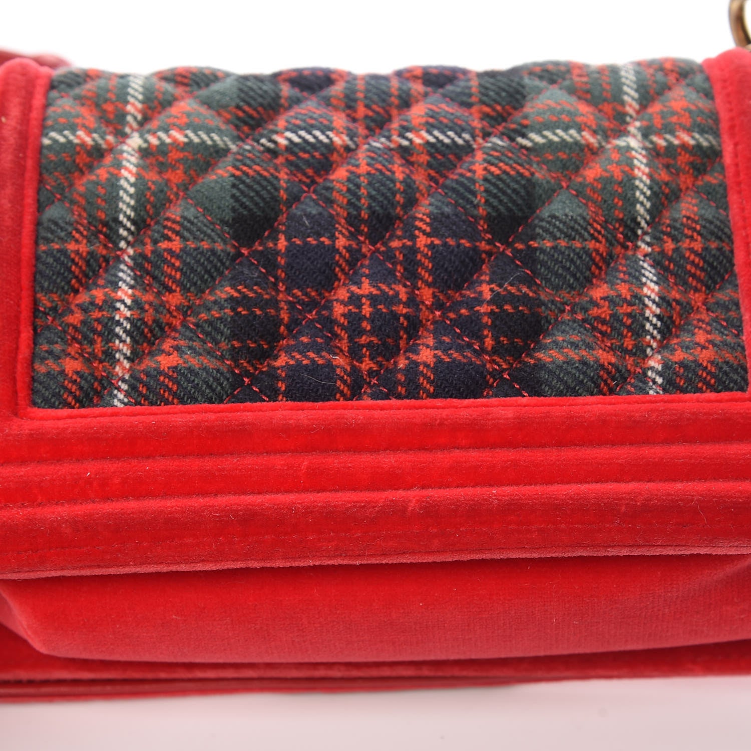 Chanel Velvet Plaid Tartan Small Boy Flap Red 13 of 15