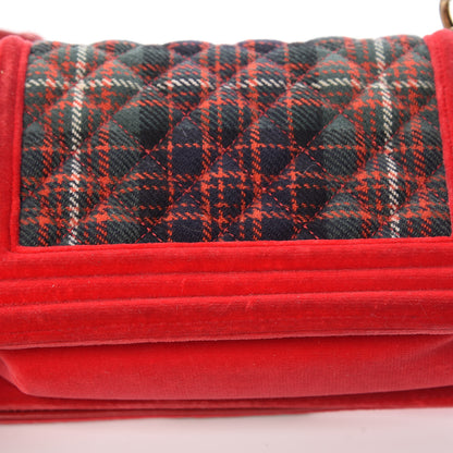 Chanel Velvet Plaid Tartan Small Boy Flap Red 13 of 15