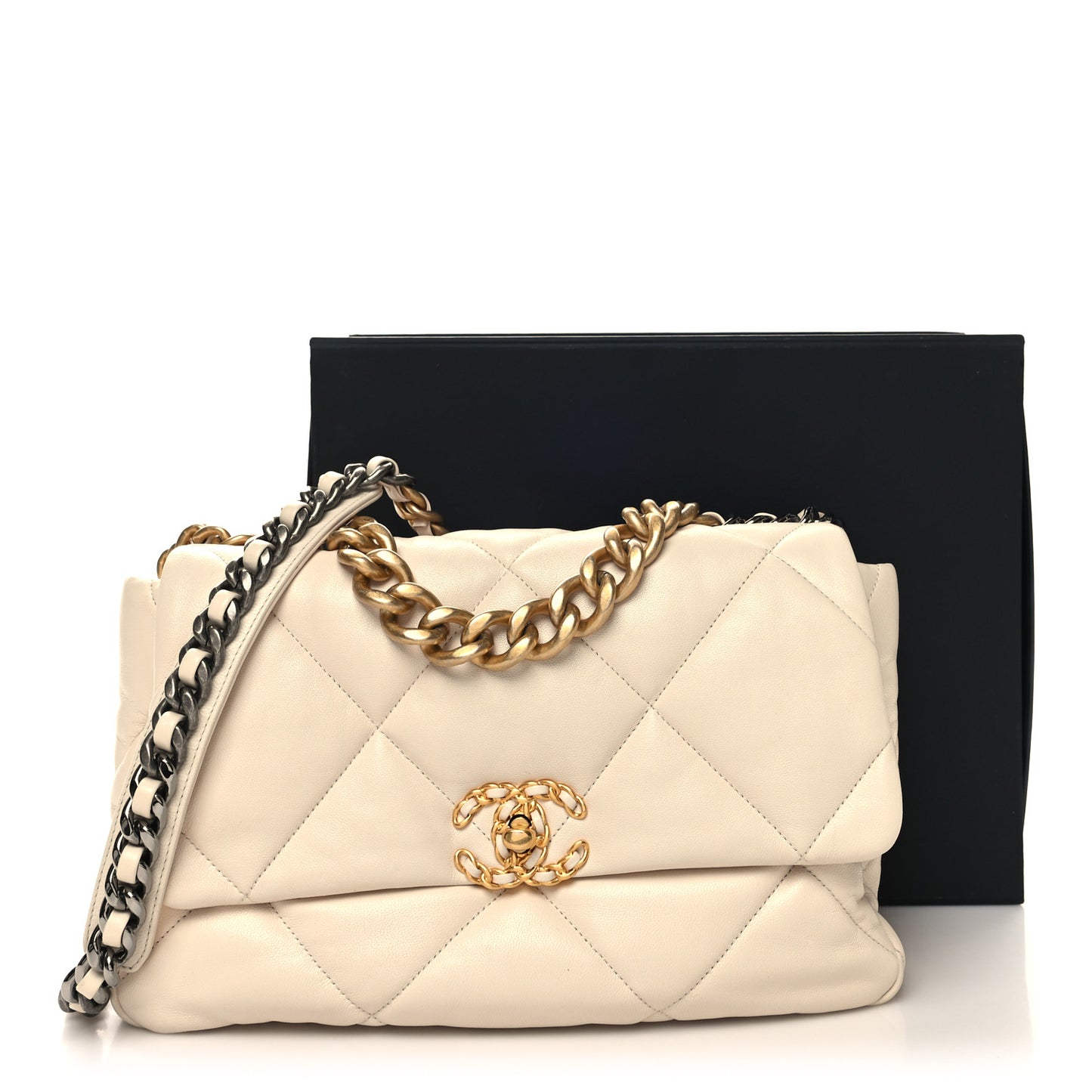 Lambskin Quilted Large Chanel 19 Flap Beige