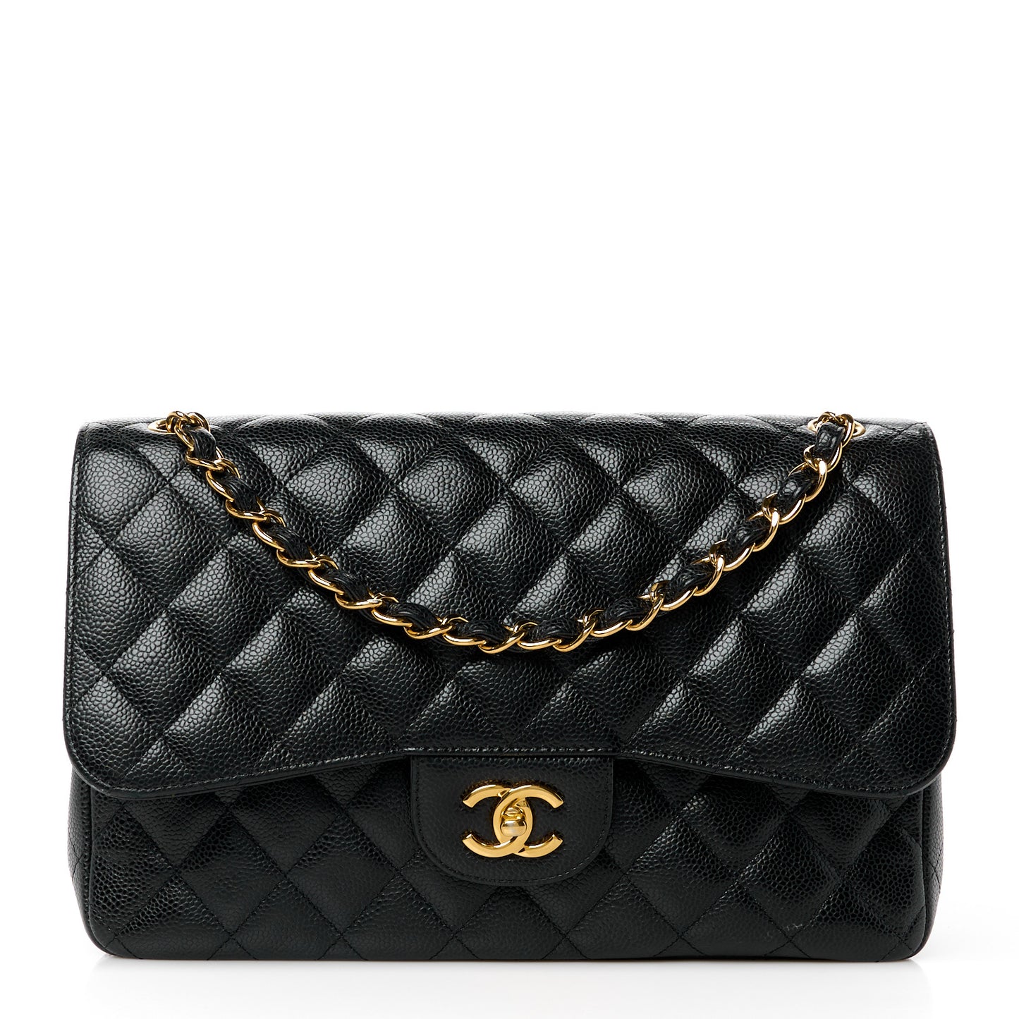 Caviar Quilted Jumbo Double Flap Black
