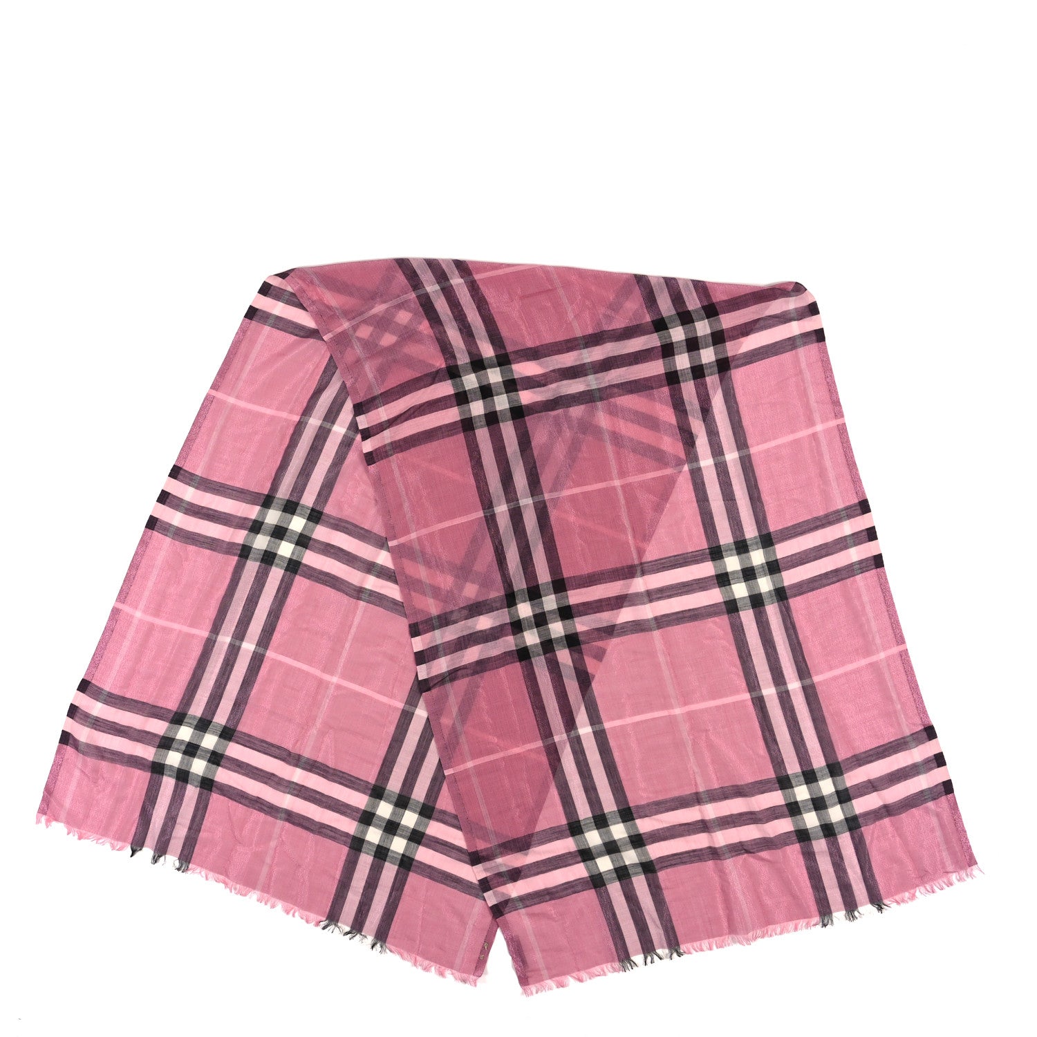 Burberry Silk Wool Metallic Check Scarf Ash Rose Silver 2 of 3