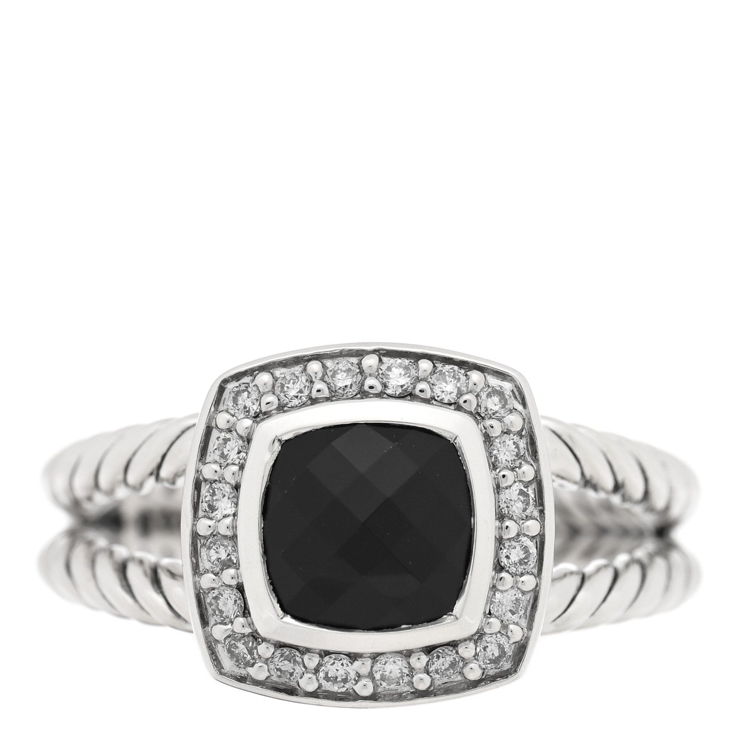 David Yurman Sterling Silver Diamond Black Onyx 7mm Petite Albion Ring 54 7 1 of 4