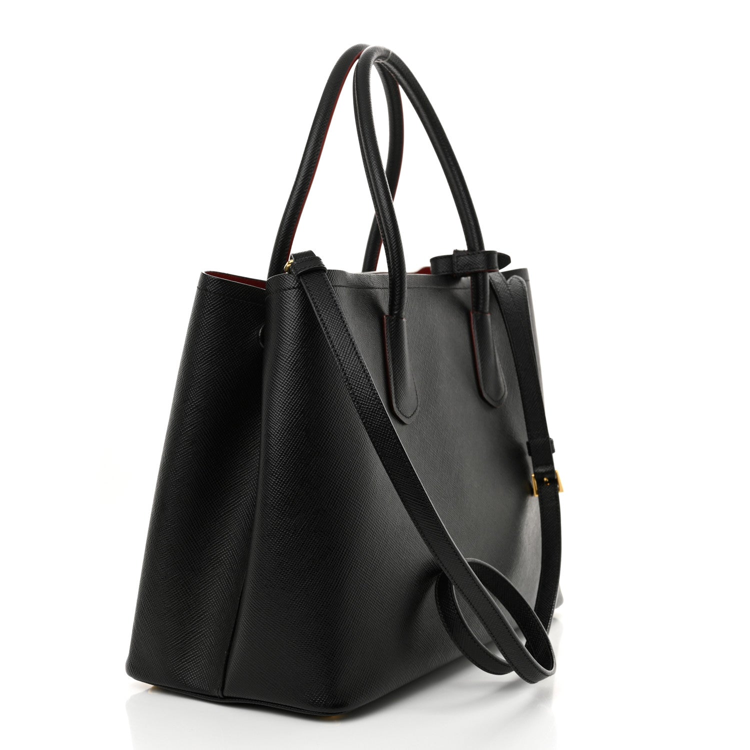 Prada Saffiano Cuir Medium Double Bag Black Fuoco 3 of 13