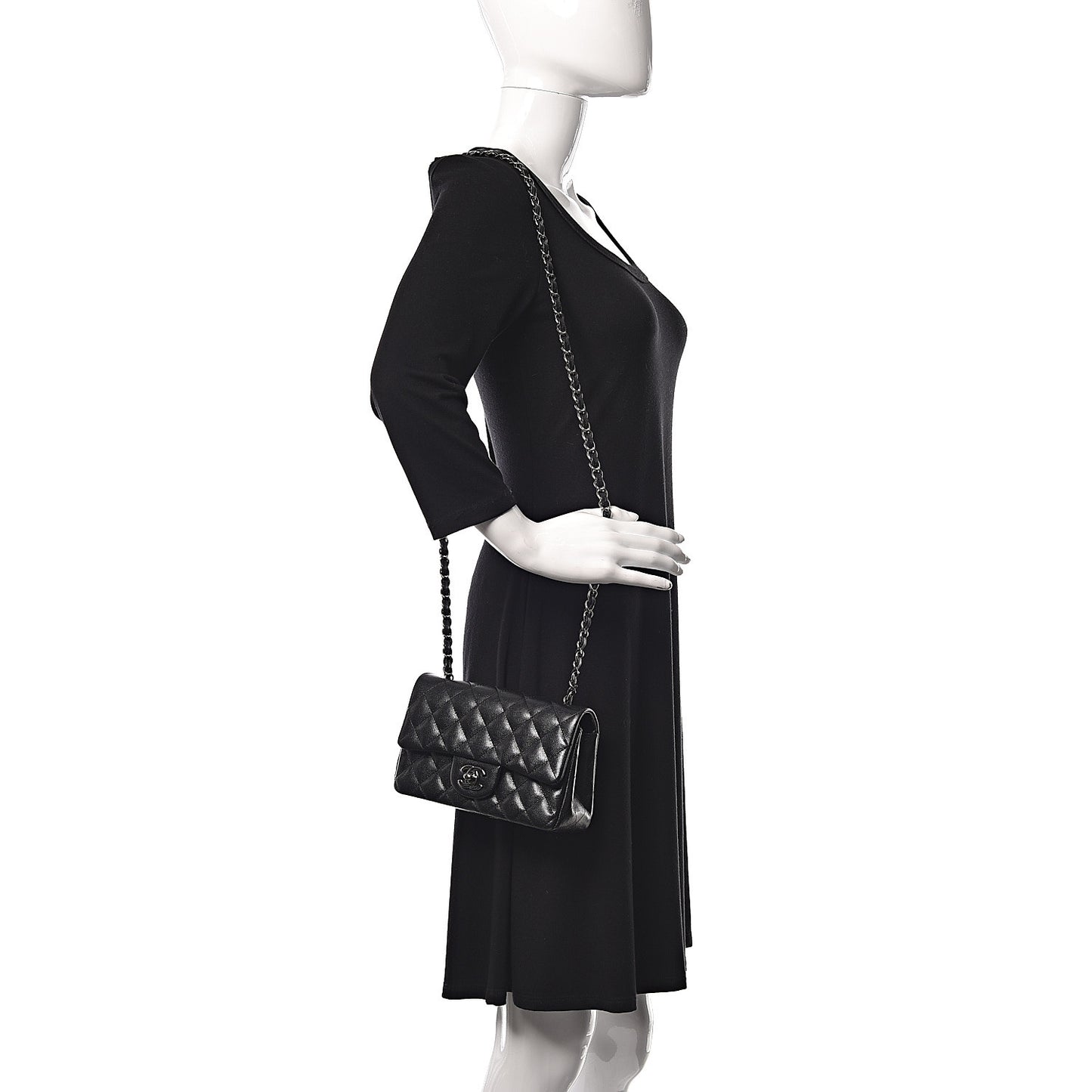Iridescent Caviar Quilted Mini Rectangular Flap Black
