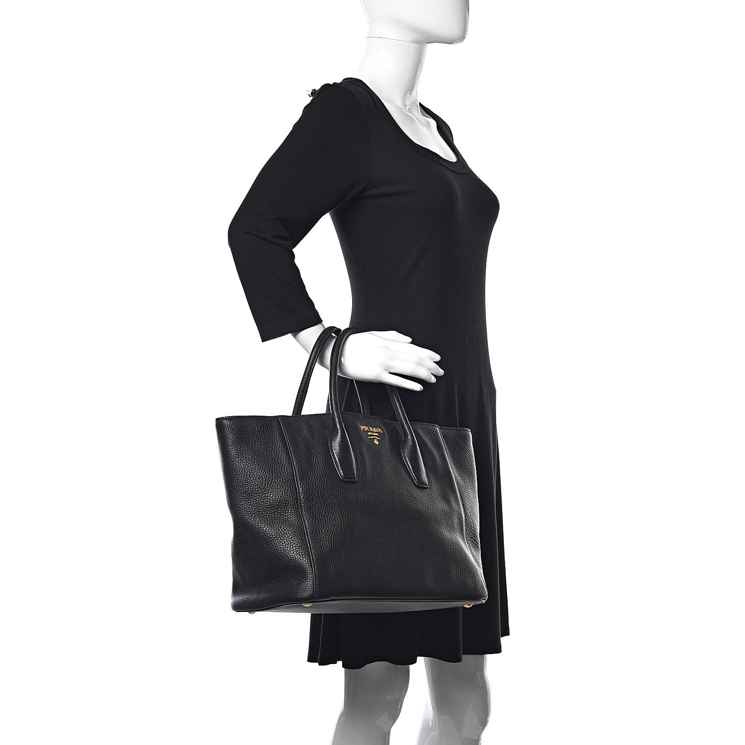 Prada Vitello Daino Tote Black 2 of 12