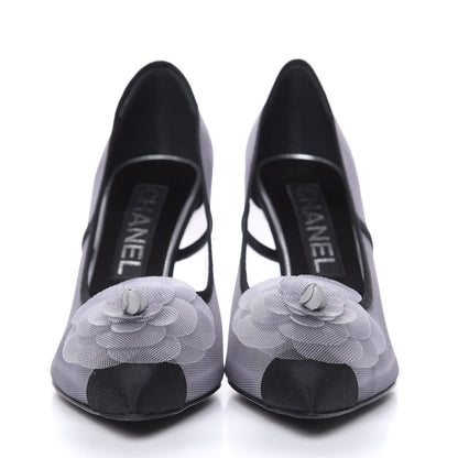 Chanel Mesh Grosgrain Camellia Pumps 35 Grey Black 2 of 8
