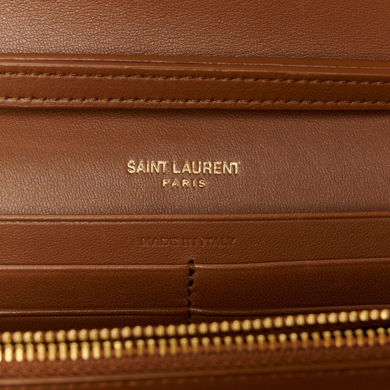 Saint Laurent Lambskin Carre Quilted Cassandre Chain Wallet Brown 6 of 12