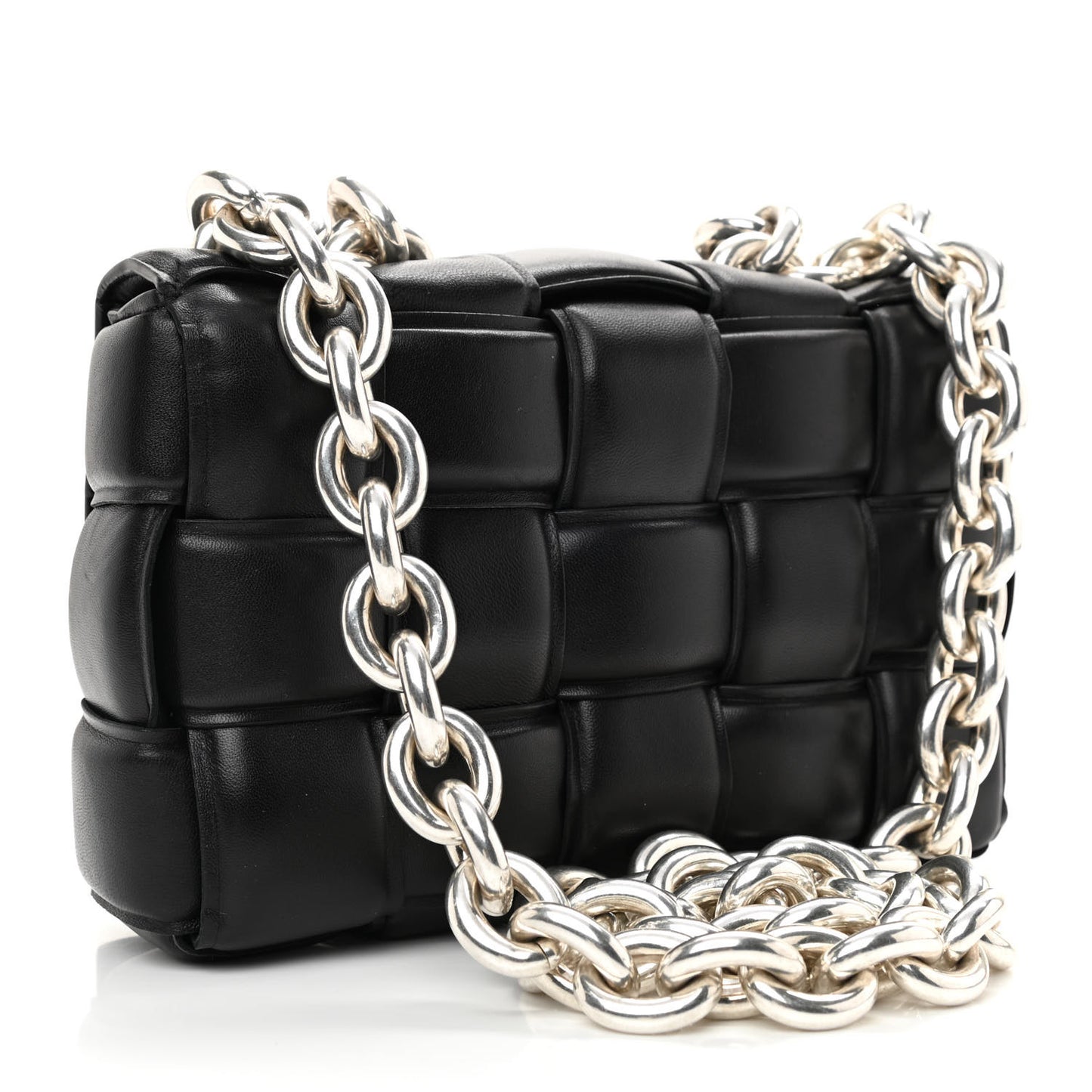 Lambskin Maxi Intreccio Padded Chain Cassette Crossbody Bag Black