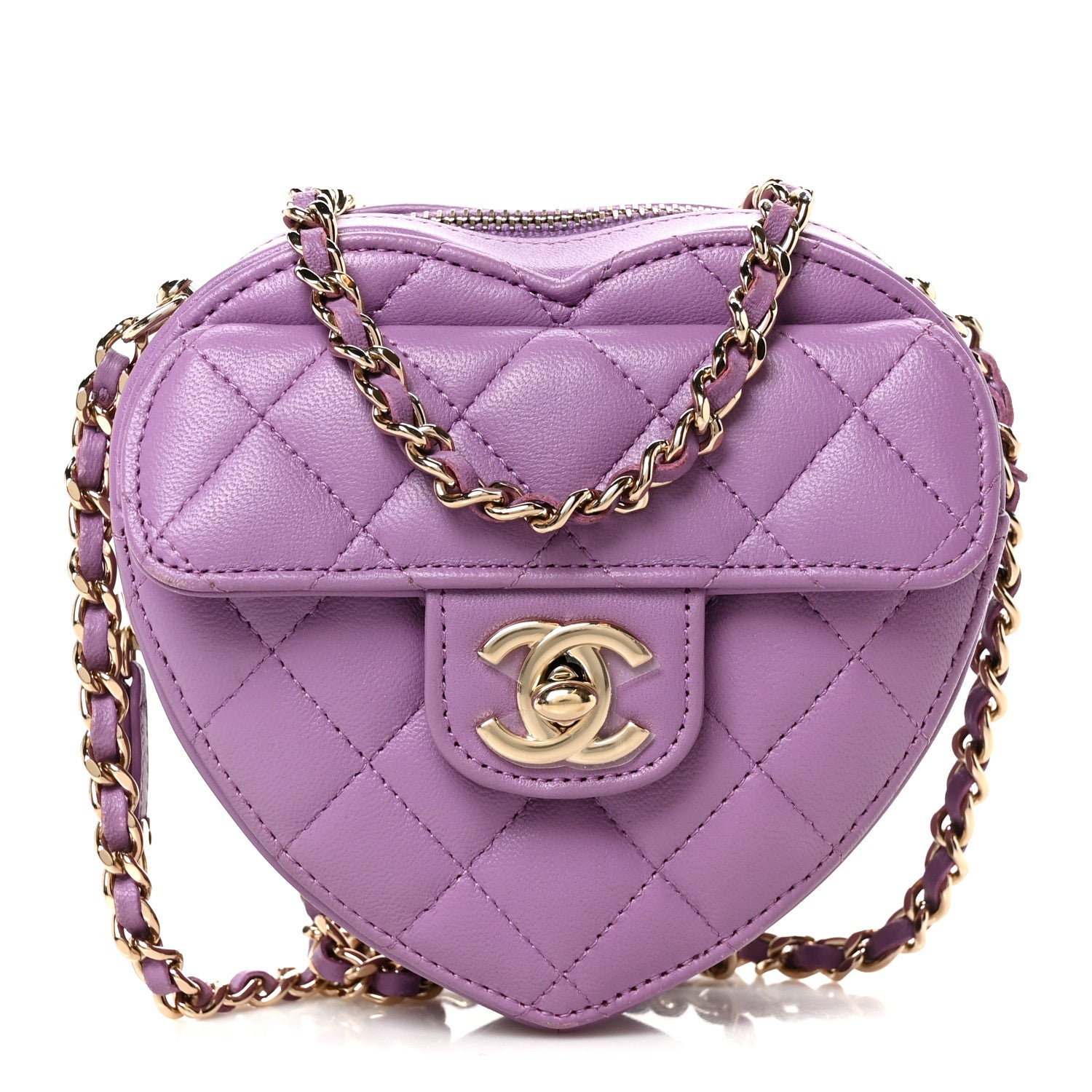 Chanel Lambskin Quilted CC In Love Heart Clutch With Chain Purple 1 of 11