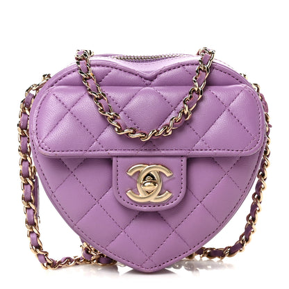 Chanel Lambskin Quilted CC In Love Heart Clutch With Chain Purple 1 of 11