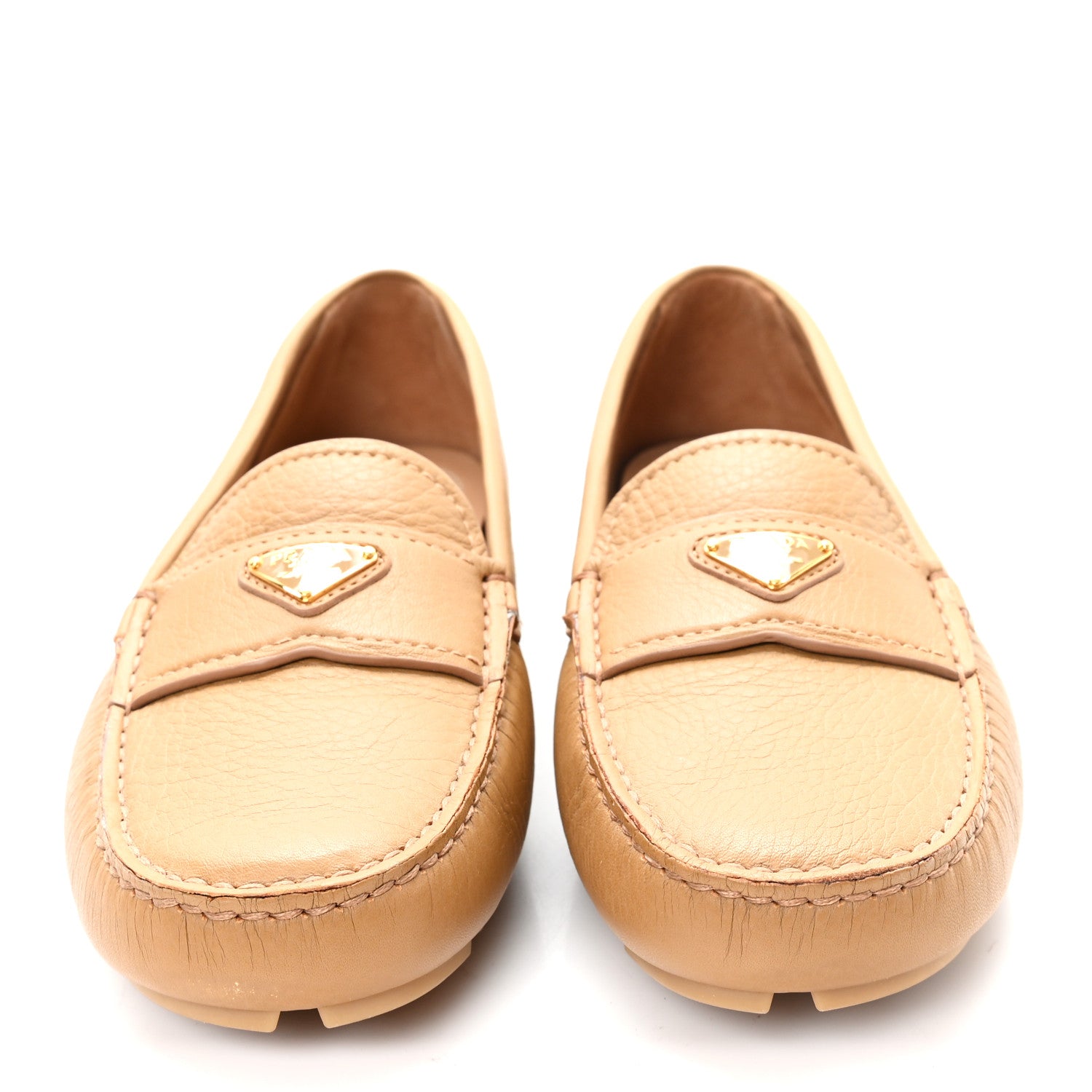 Prada Cervo Triangle Driving Loafer 39.5 Naturale 3 of 10