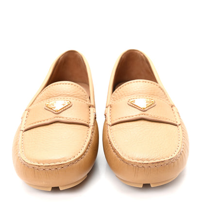 Prada Cervo Triangle Driving Loafer 39.5 Naturale 3 of 10