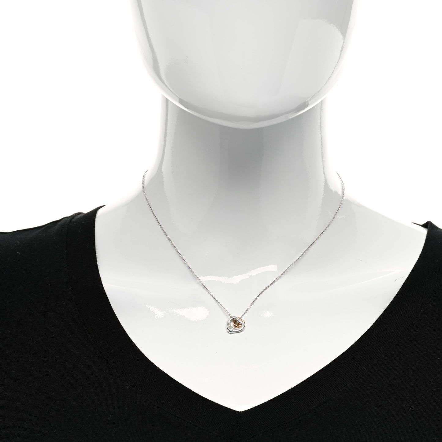 Sterling Silver 18K Rose Gold Elsa Peretti Extra Mini Double Open Heart Pendant Necklace