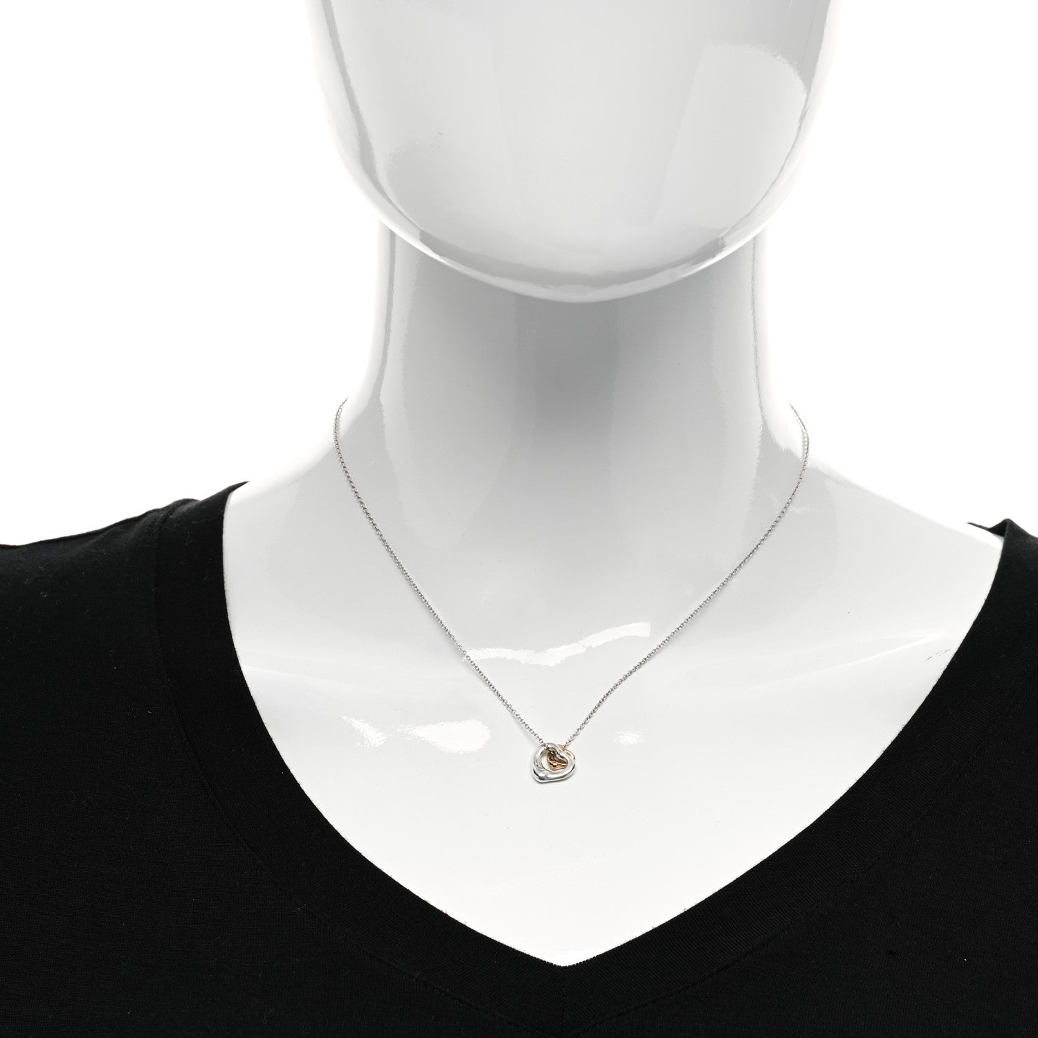 Tiffany Sterling Silver 18K Rose Gold Elsa Peretti Extra Mini Double Open Heart Pendant Necklace 2 of 5