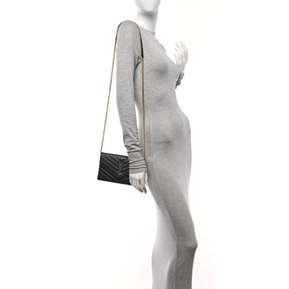 Saint Laurent Grain De Poudre Matelasse Chevron Monogram Envelope Chain Wallet Black 2 of 14