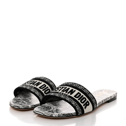 Christian Dior Canvas Plan de Paris Embroidered Dway Flat Slide Sandals 40.5 Off White Black 3 of 9
