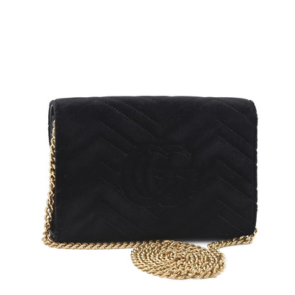 Gucci Velvet Matelasse GG Marmont Chain Wallet Black 2 of 9