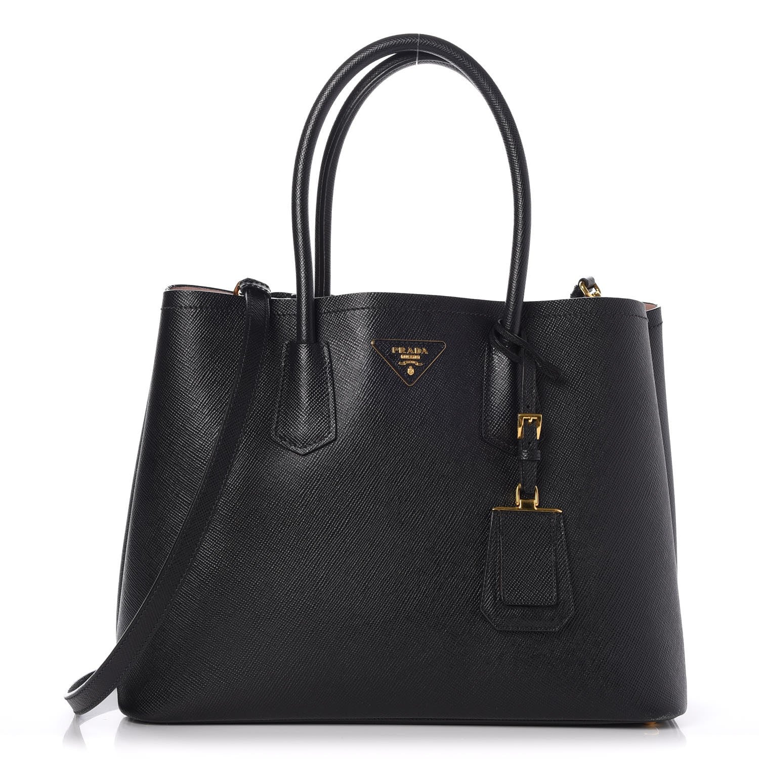 Prada Saffiano Cuir Large Double Bag Black Mughetto 1 of 12