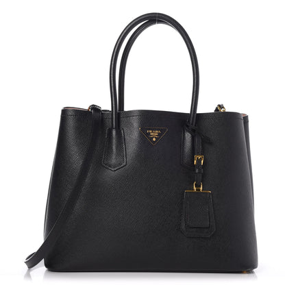 Prada Saffiano Cuir Large Double Bag Black Mughetto 1 of 12