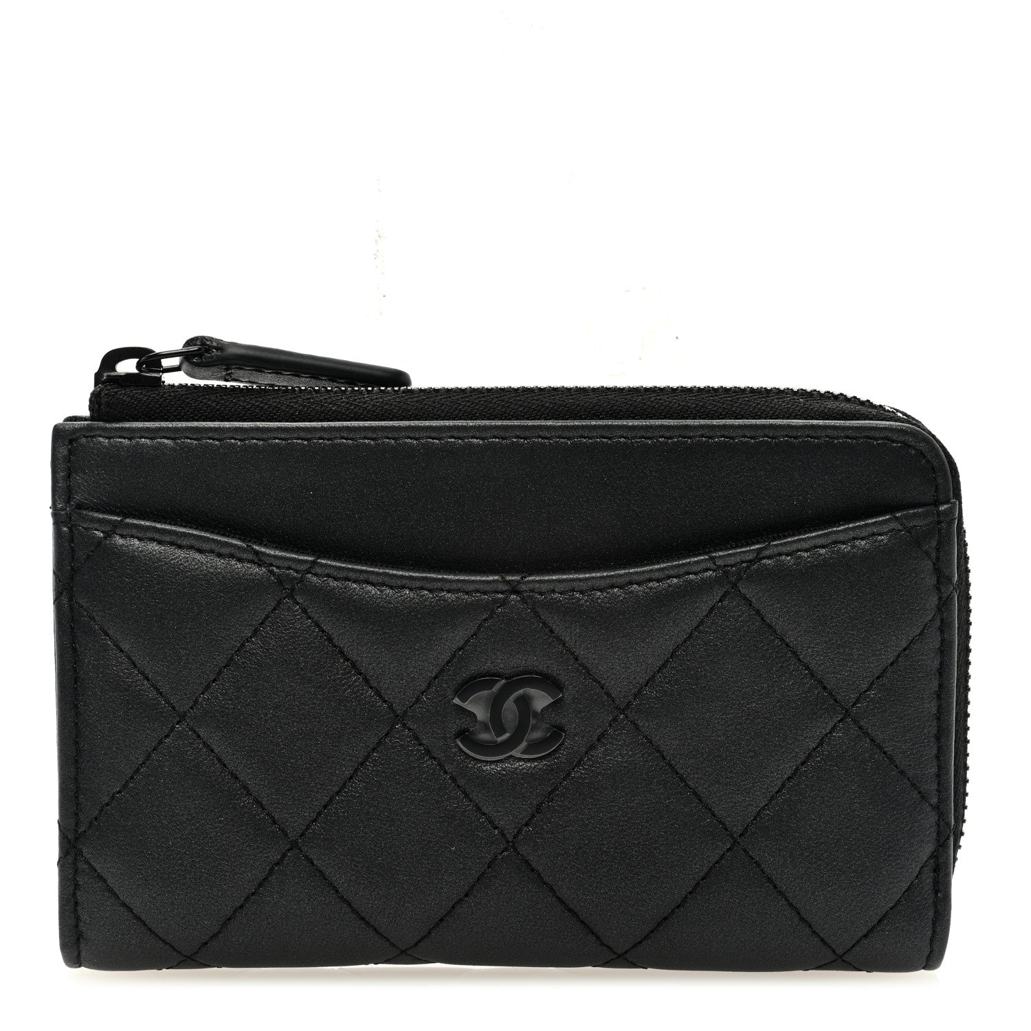 Chanel Lambskin Quilted Zip Card Holder So Black 1 of 7