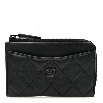 Chanel Lambskin Quilted Zip Card Holder So Black 1 of 7
