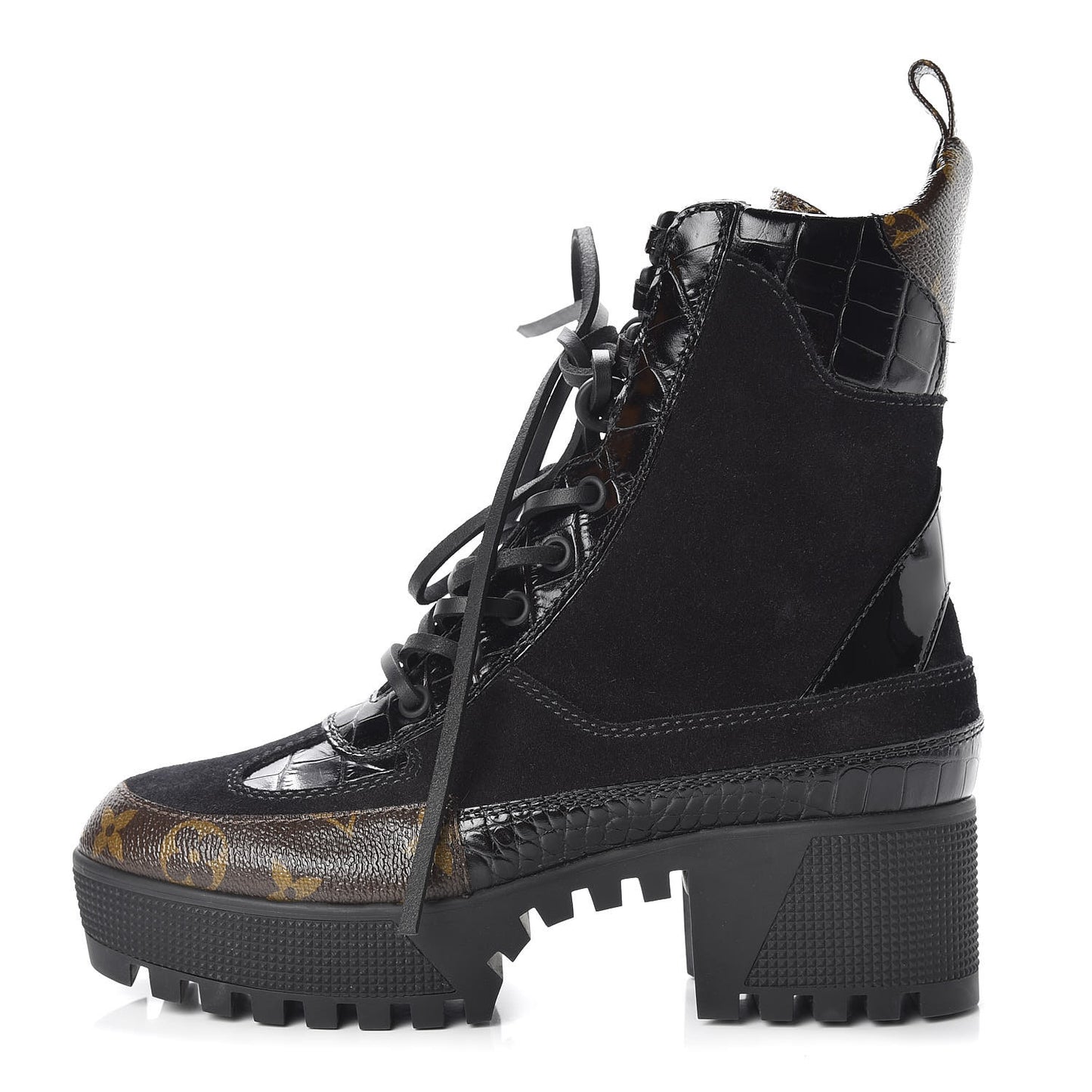 Suede Calfskin Monogram Laureate Platform Desert Boots 35.5 Black
