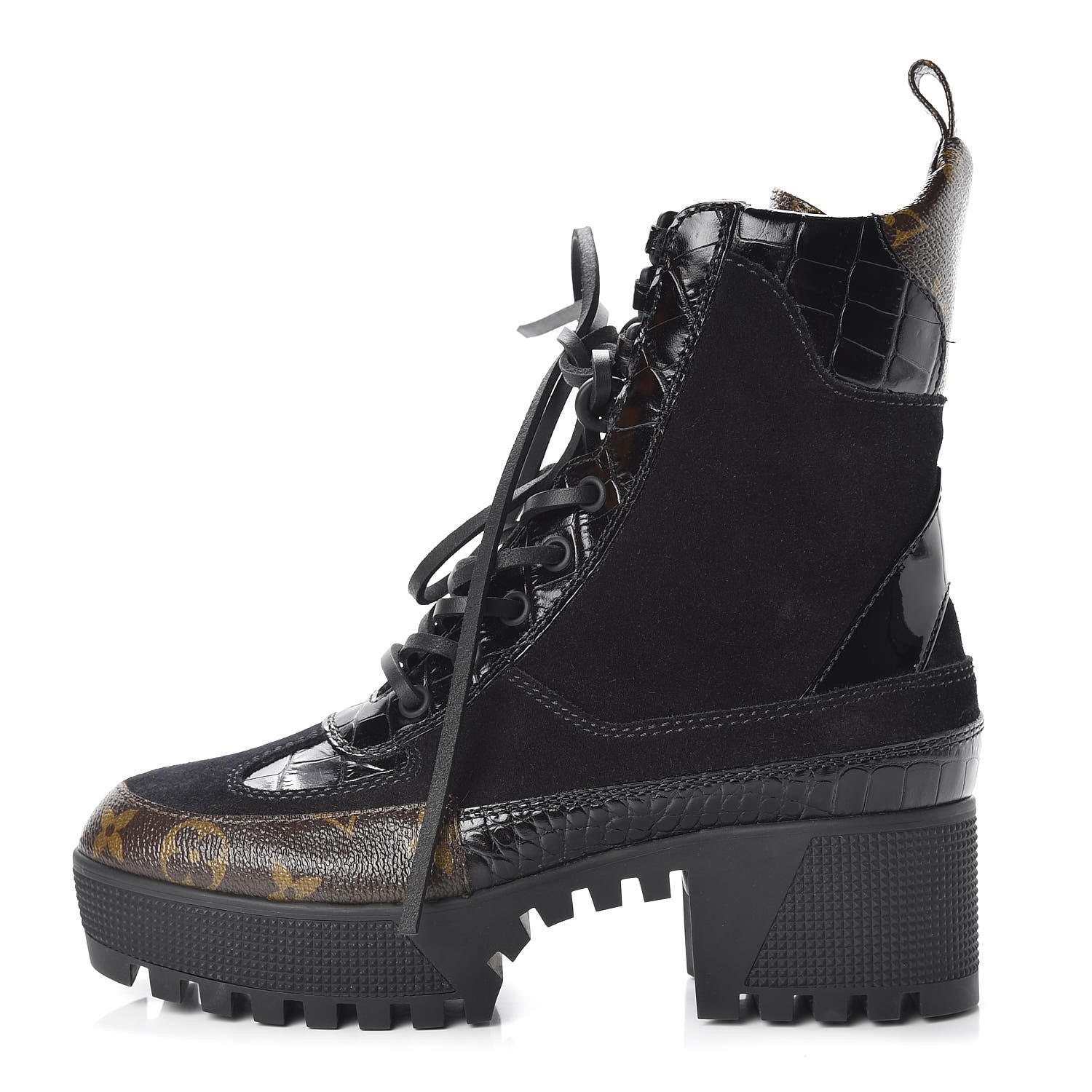 Louis Vuitton Suede Calfskin Monogram Laureate Platform Desert Boots 35.5 Black 1 of 12